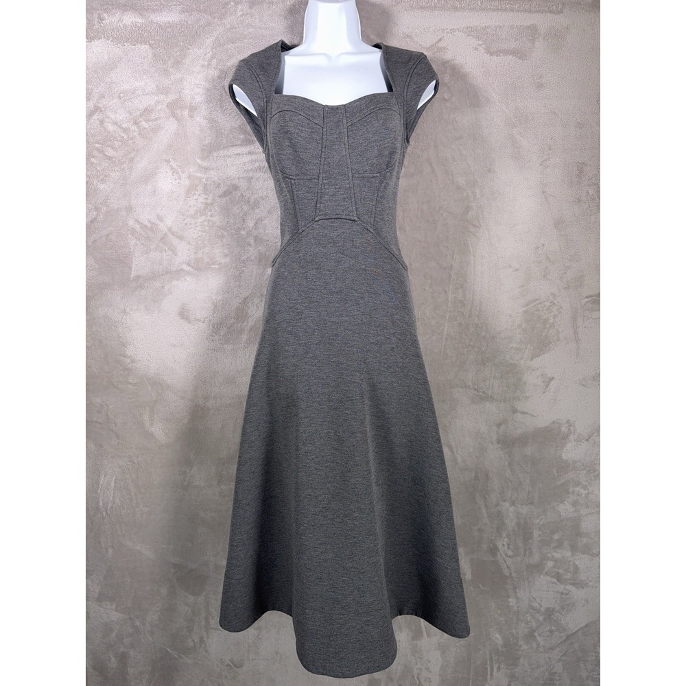 Anthropologie Scuba Midi Dress Womens XS Gray Fitted Bodice Structural Paneling